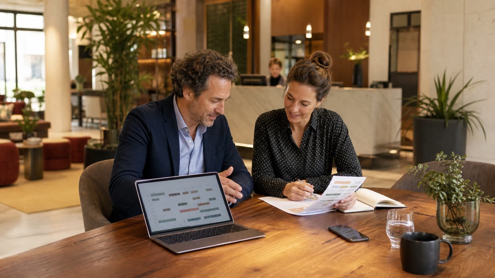 Hotel team planning direct bookings, booking engine performance, and distribution channels